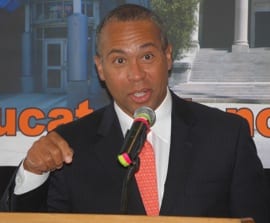 Gov. Deval Patrick speaks at March 28 meeting of the Massachusetts Mayorsâ Association.